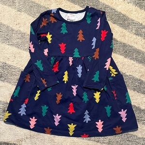 Hanna Andersson Navy Dress with Multicolor Tree Prints